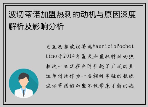 波切蒂诺加盟热刺的动机与原因深度解析及影响分析 波切蒂诺加盟热刺的动机与原因深度解析及影响分析