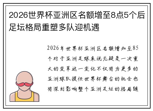 2026世界杯亚洲区名额增至8点5个后足坛格局重塑多队迎机遇