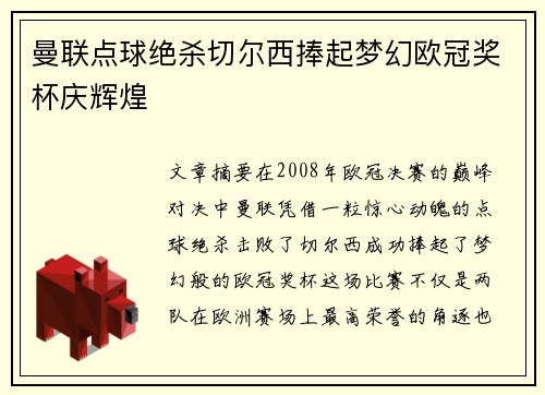 曼联点球绝杀切尔西捧起梦幻欧冠奖杯庆辉煌